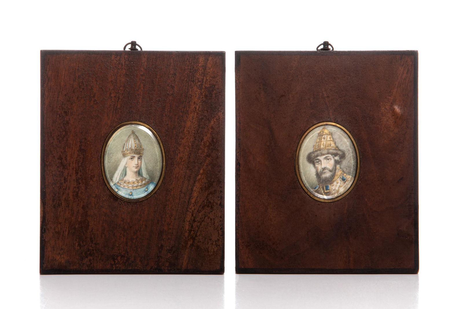 TWO HAND PAINTED RUSSIAN PORTRAIT MINIATURES (1 of 4)