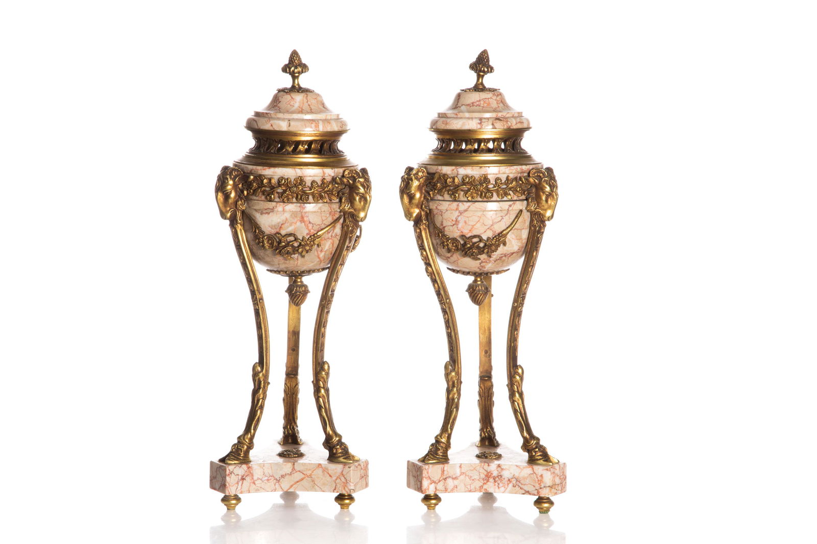 PAIR OF FRENCH MARBLE & ORMOLU MOUNTED URNS (1 of 5)