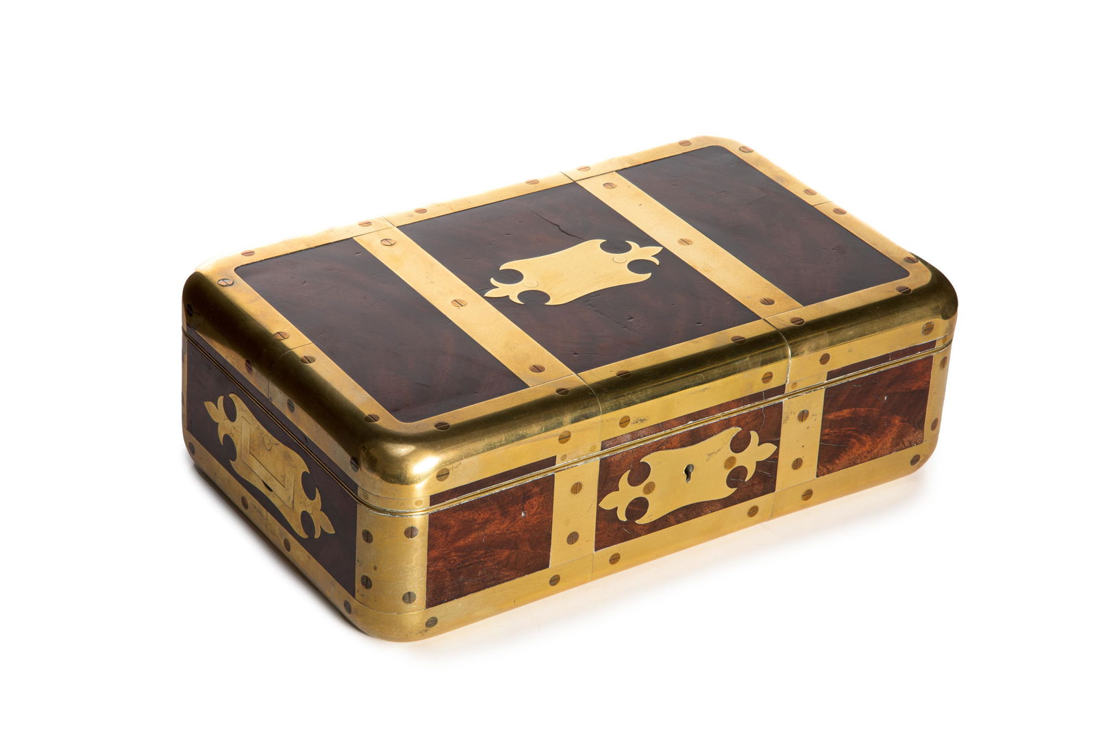 FINE ANGLO INDIAN BRASS BOUND & WOOD DOCUMENT BOX (1 of 5)