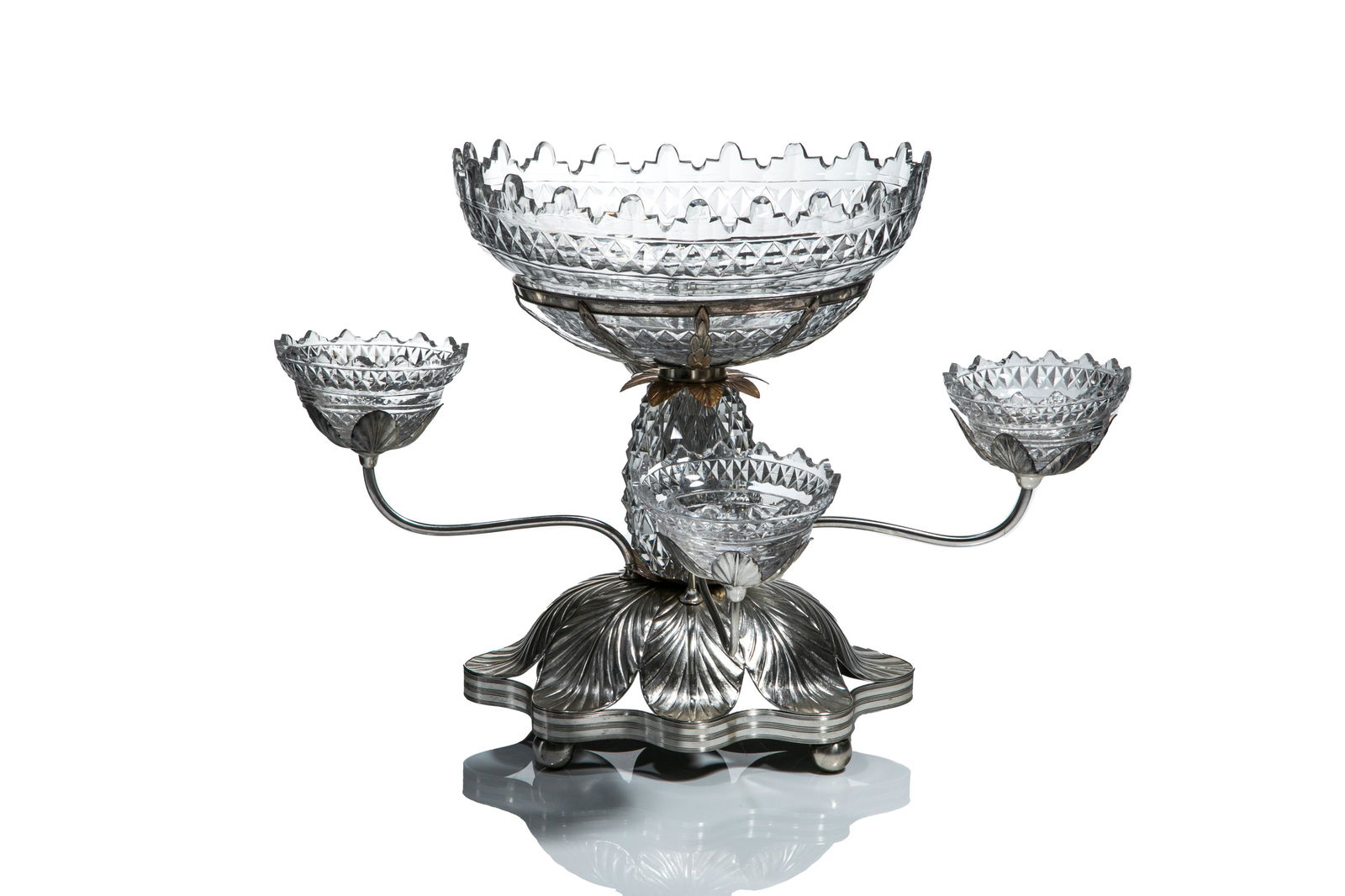 18th / 19th C SHEFFIELD PLATE & CUT GLASS EPERGNE (1 of 3)