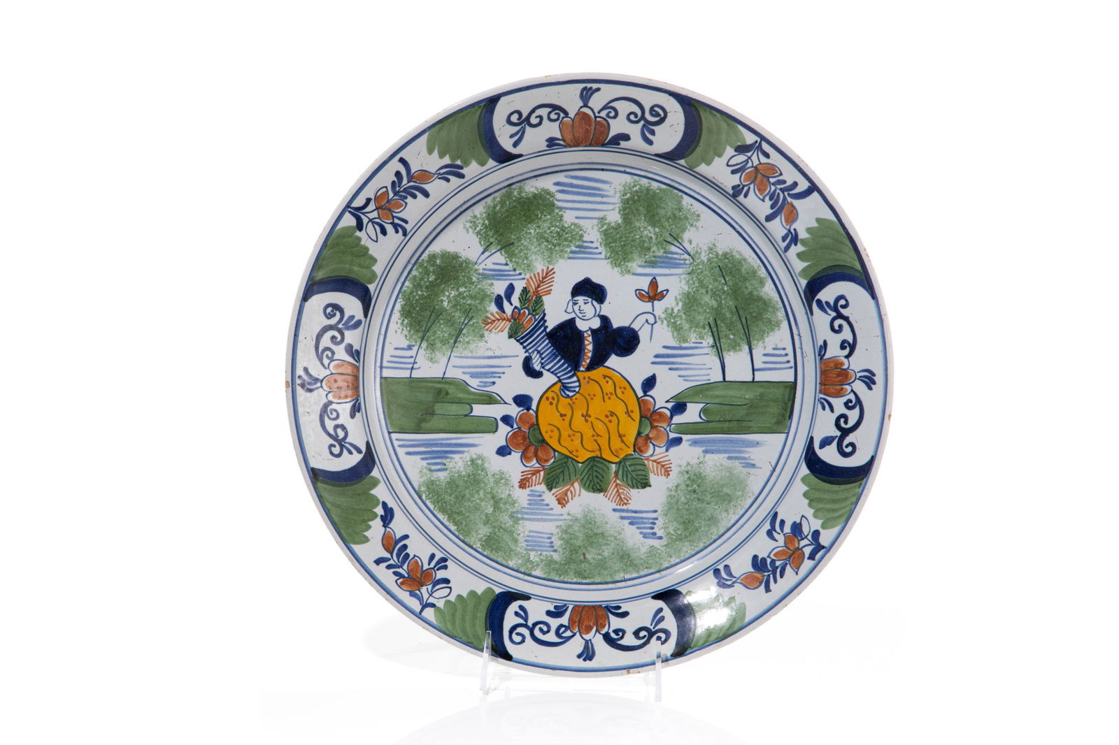 18th C DELFT POTTERY GREEN GROUND CHARGER PLATE (1 of 2)