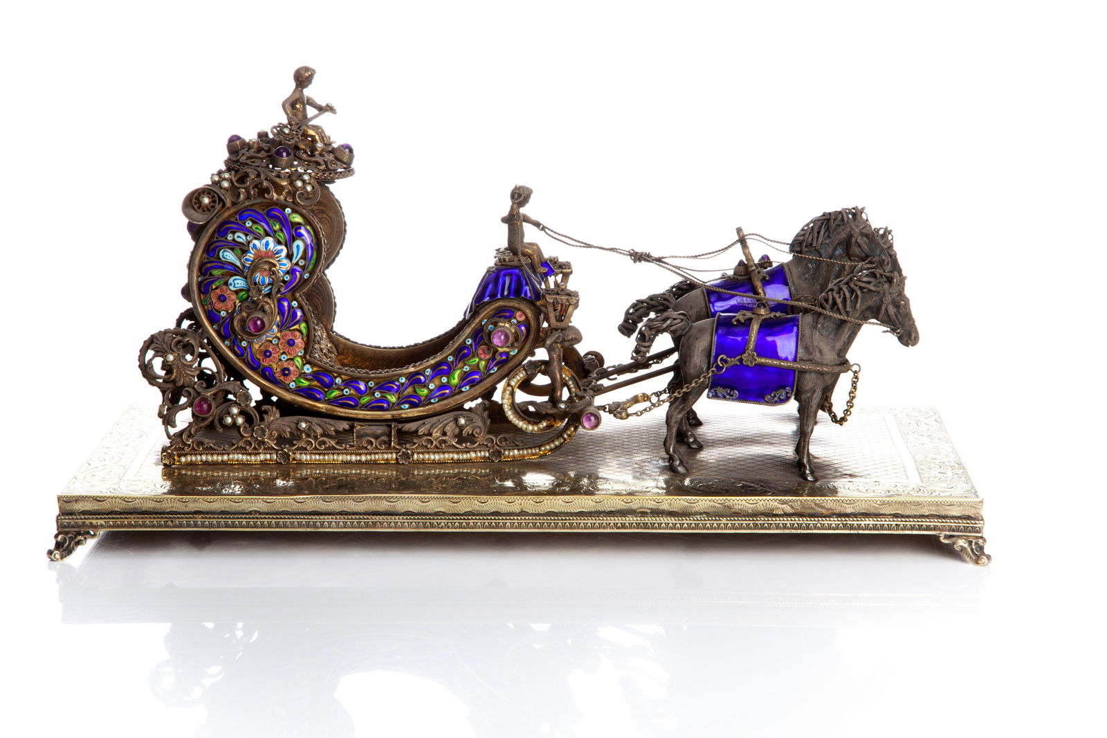 CONTNENTAL SILVER & ENAMEL HORSE DRAWN CARRIAGE (1 of 17)