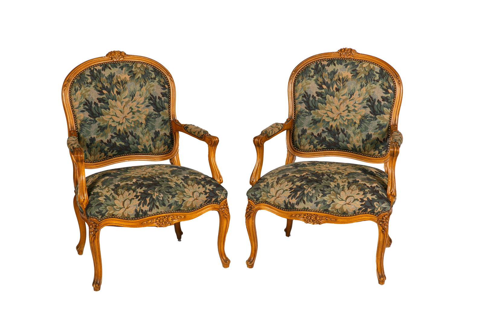 FRENCH TAPESTRY UPHOLSTERED BEECH ARMCHAIRS (1 of 4)