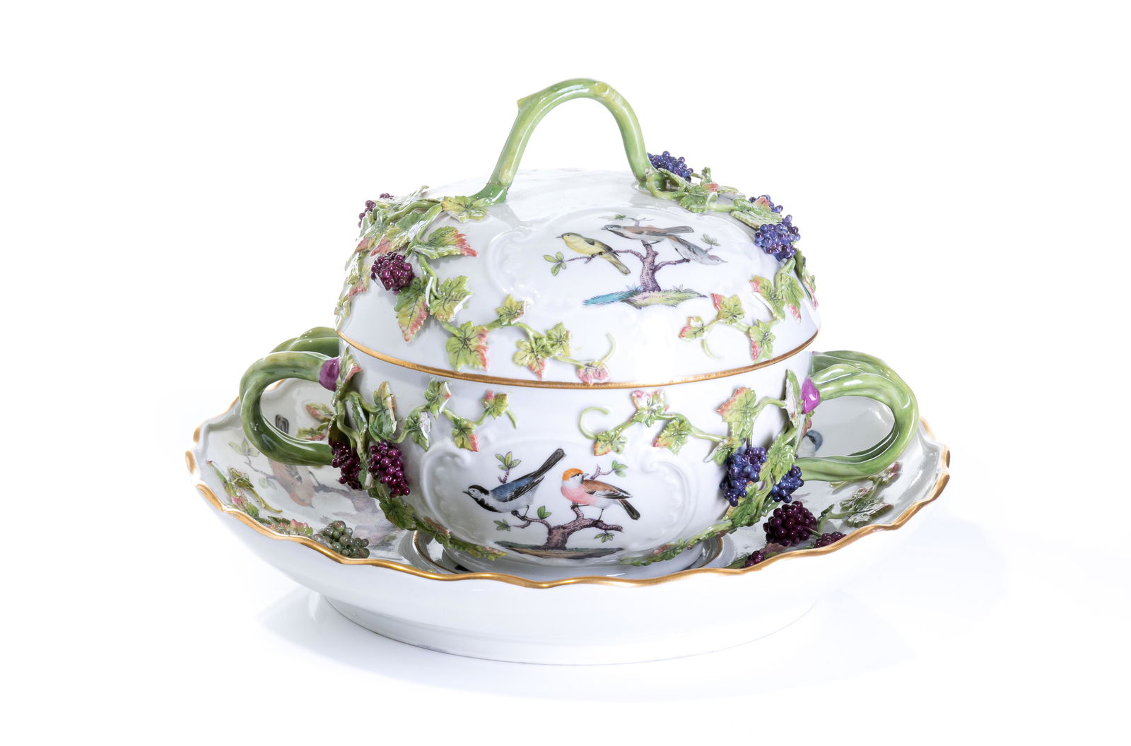 MEISSEN HAND PAINTED PORCELAIN COVERED ECUELLE (1 of 8)