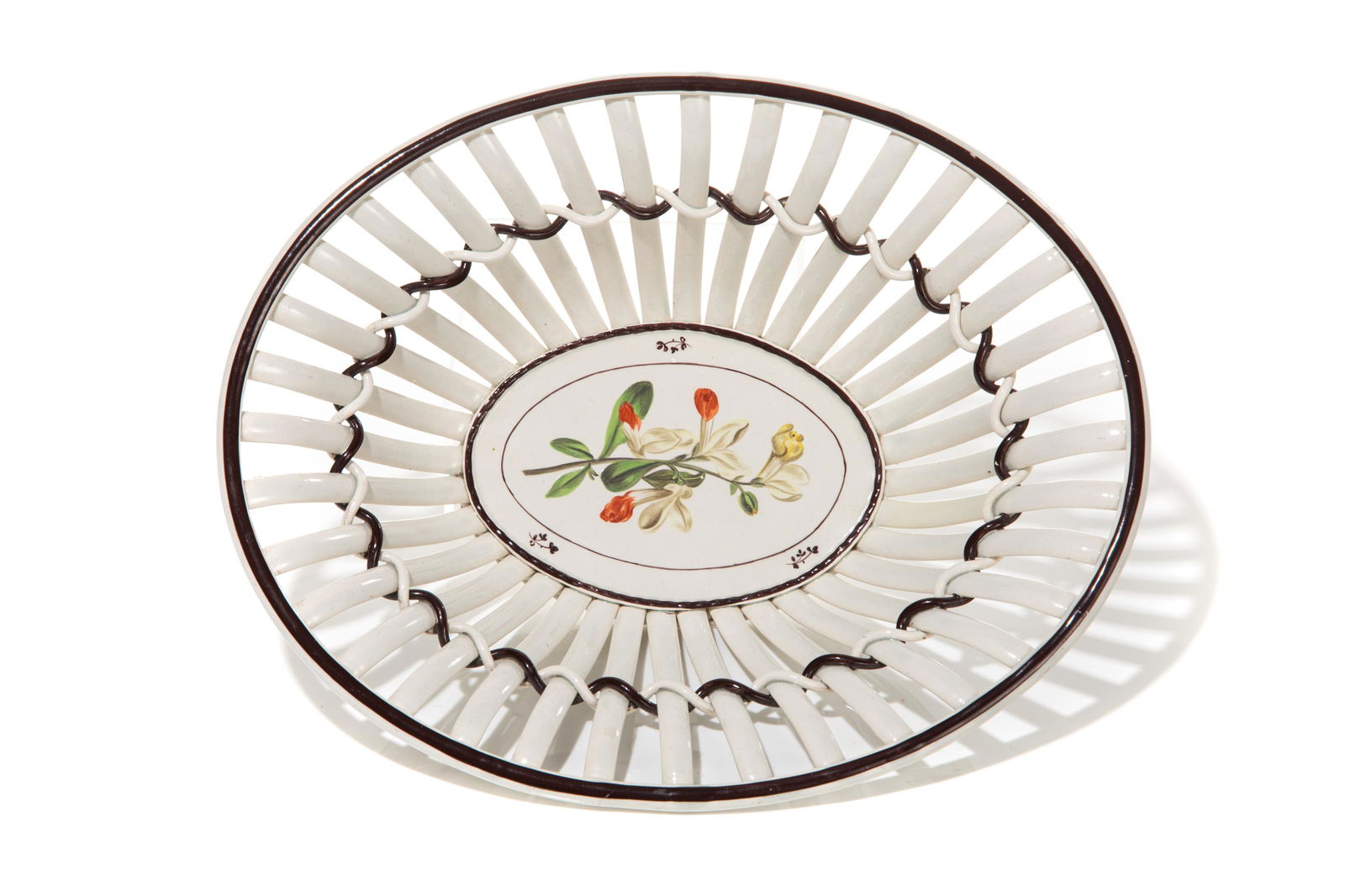 EARLY 19th C ENGLISH CREAMWARE BOTANICAL BASKET (1 of 3)