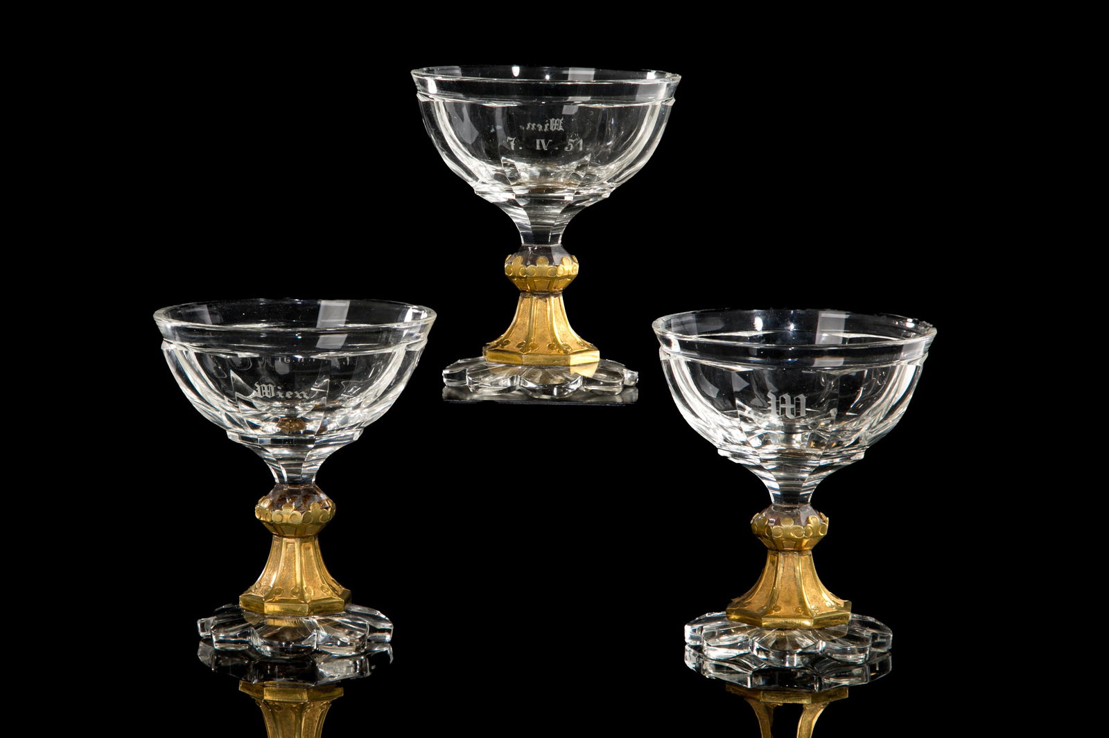 THREE GILT SILVER MOUNTED GLASS GOBLETS (1 of 8)