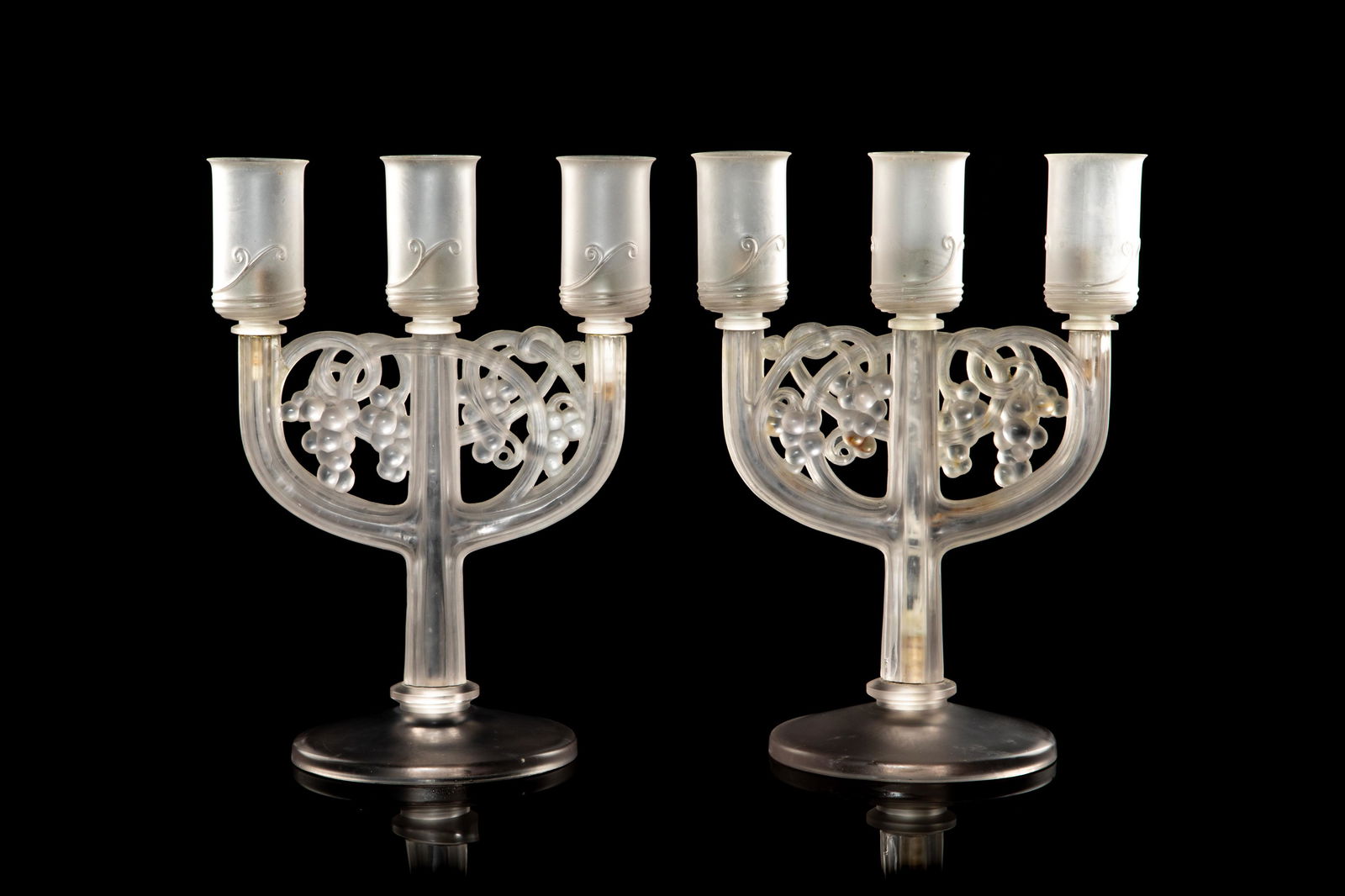 RARE FRENCH ART DECO FROSTED GLASS CANDELBRAS (1 of 5)