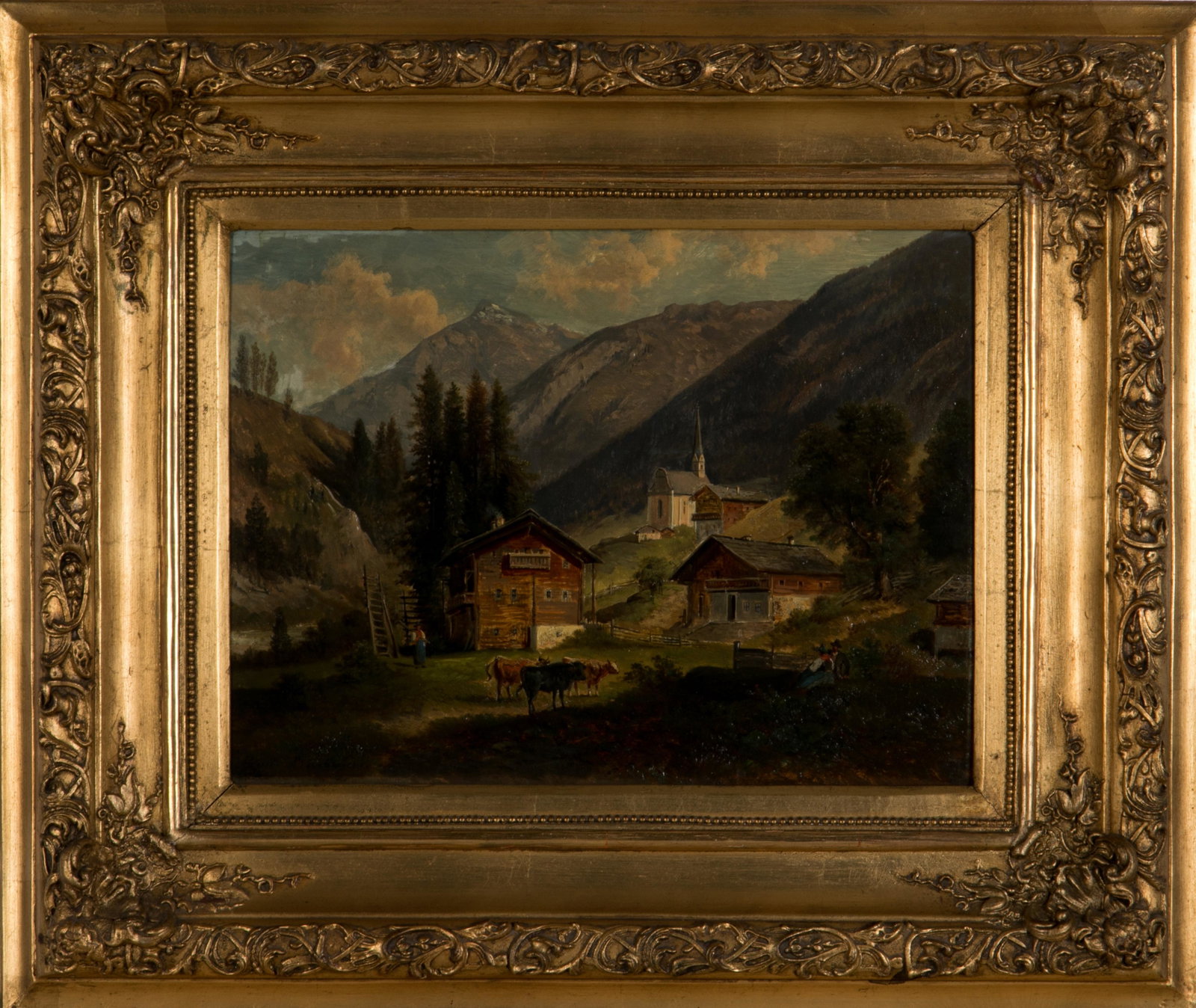 GUSTAV BARBARINI (Austrian, 1840-1909): Kals, Tirol (1886) Oil on panel Signed lower left, titled to old handwritten label verso Size: 11.25 x 15 in.