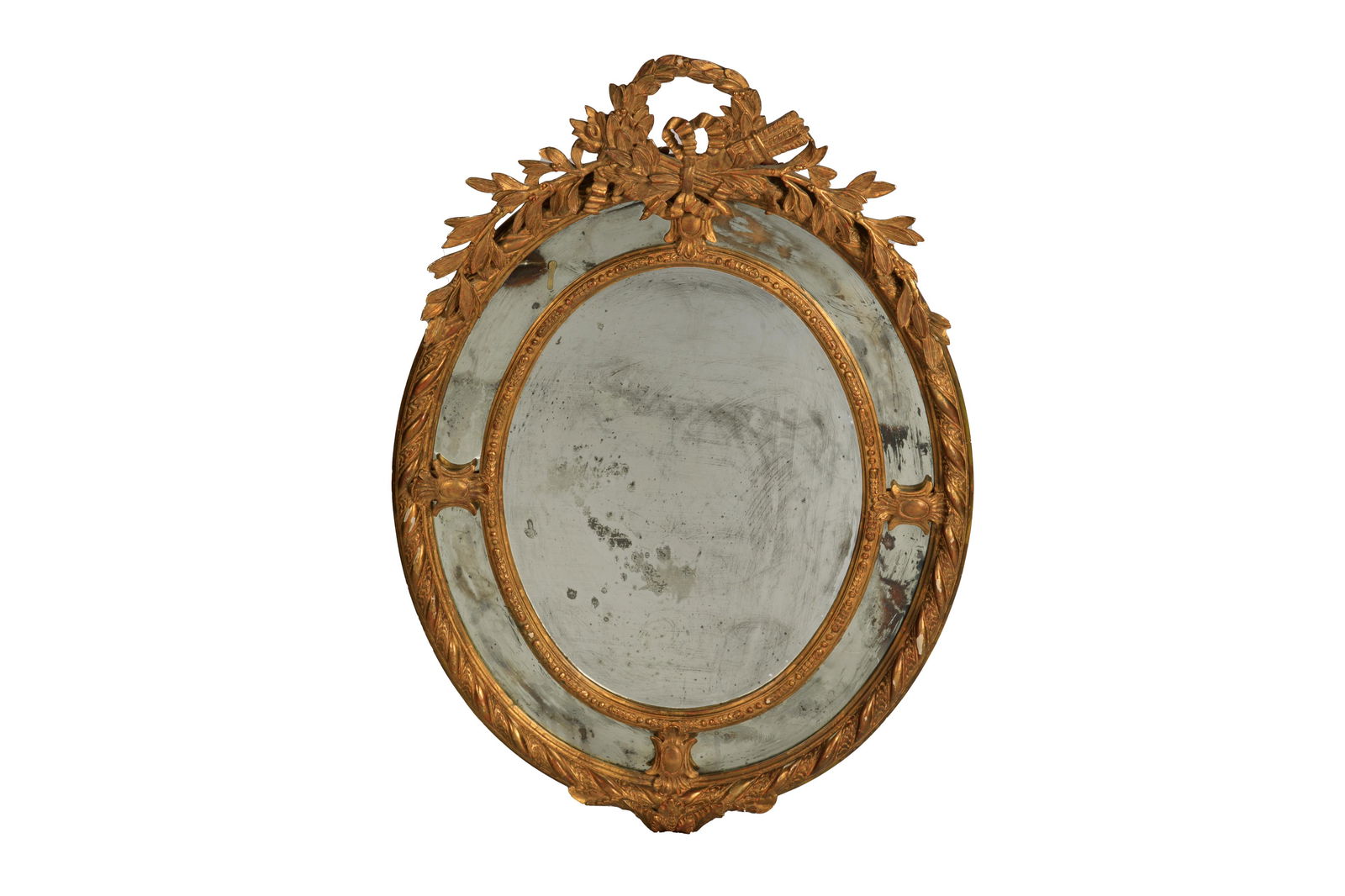 19th C ENGLISH OVAL ANTIQUE GILTWOOD MIRROR (1 of 2)