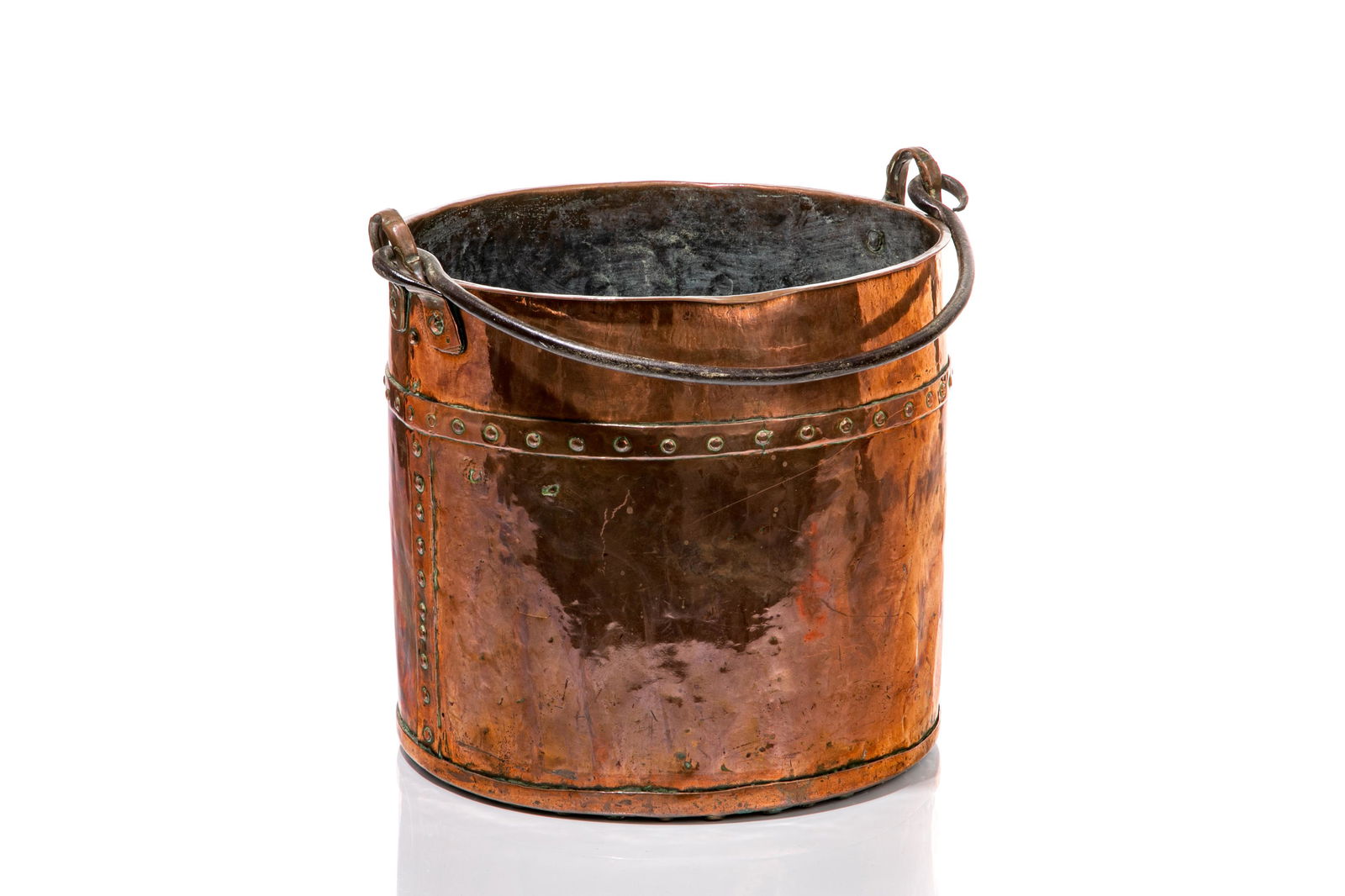 LARGE COPPER BUCKET WITH WROUGHT IRON HANDLE (1 of 1)