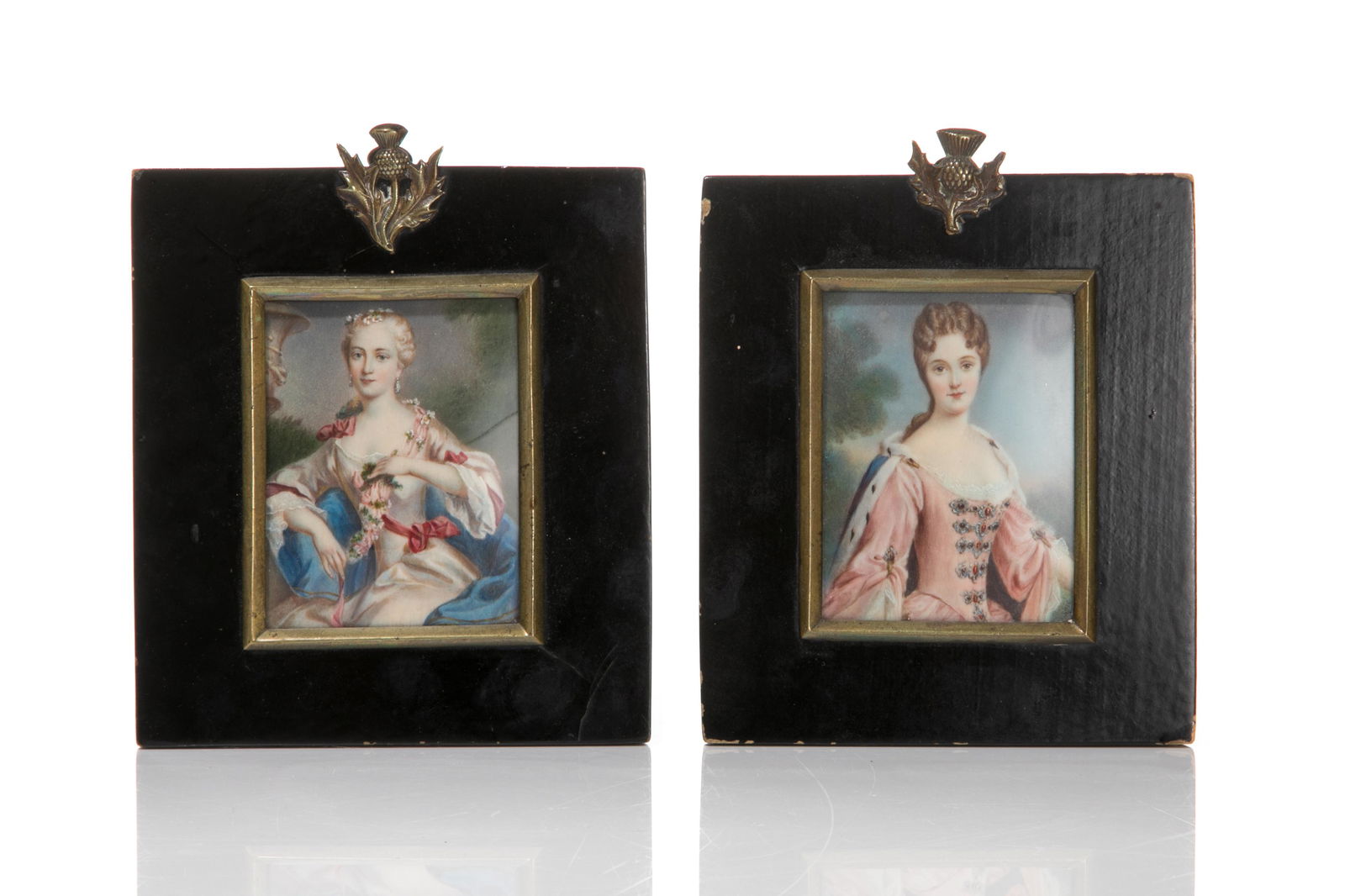 PAIR SIGNED FRAMED PORTRAIT MINIATURES OF LADIES (1 of 2)