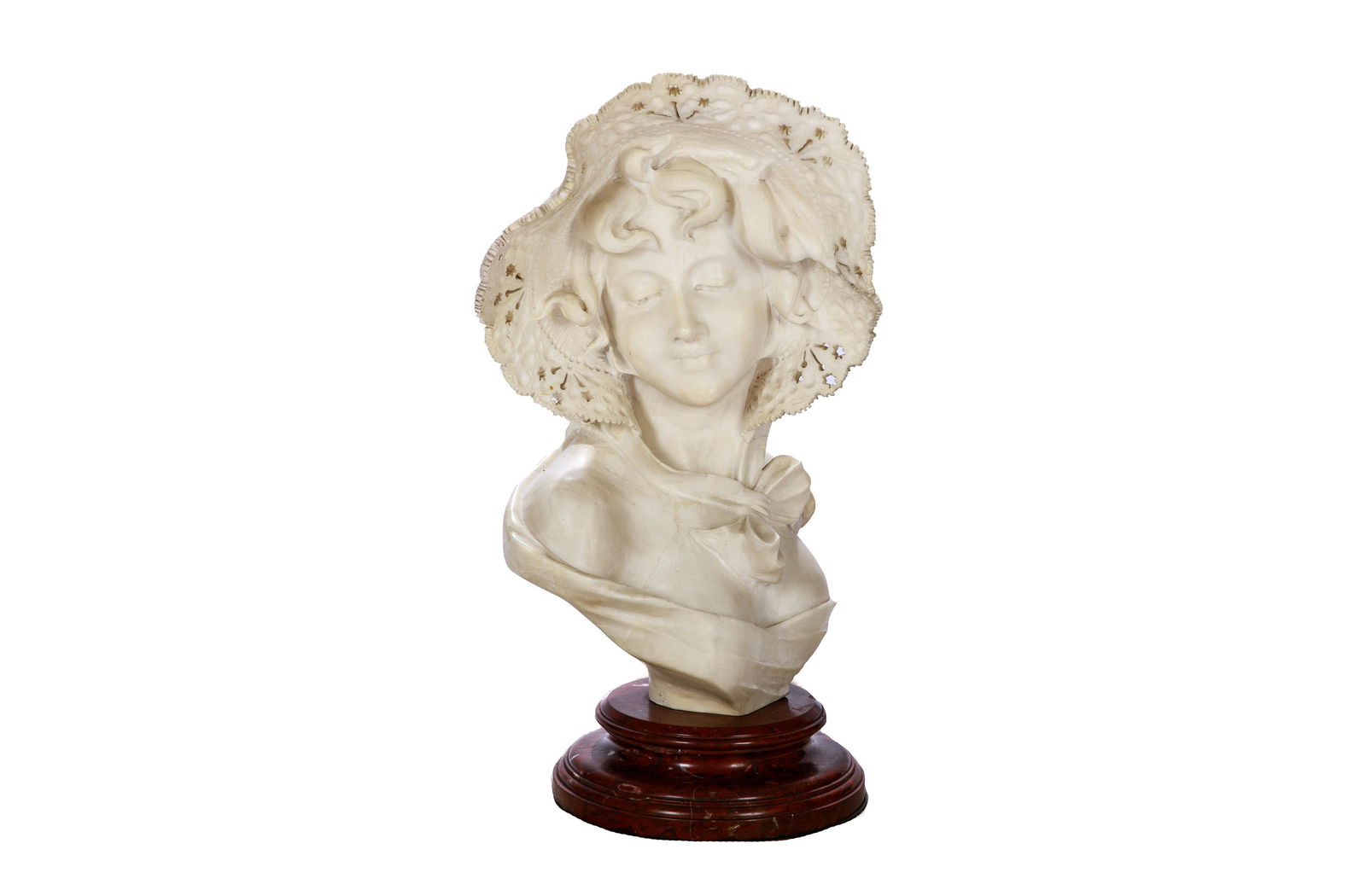 CARVED ALABASTER BUST OF A LADY IN BONNET (1 of 4)