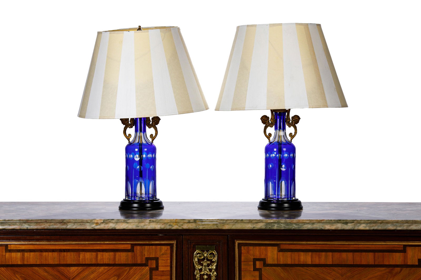 PAIR OF COBALT BLUE GLASS TABLE LAMPS (1 of 3)