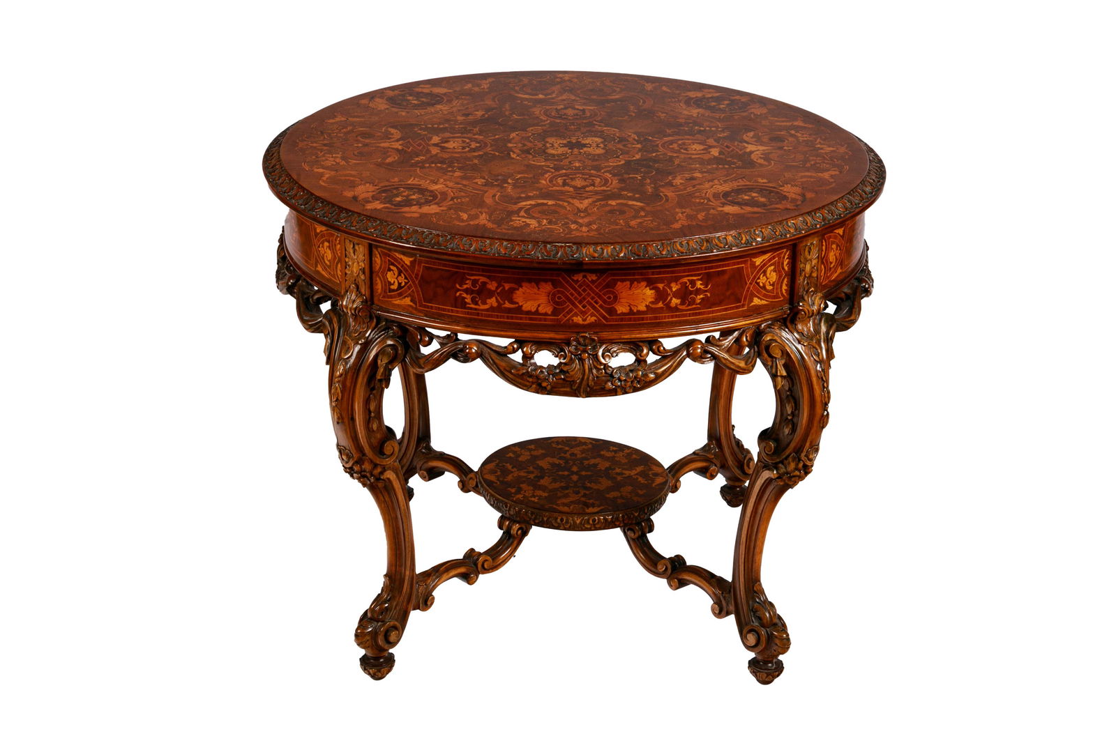 CARVED MAHOGANY & MARQUETRY INLAY OCCASIONAL TABLE (1 of 4)