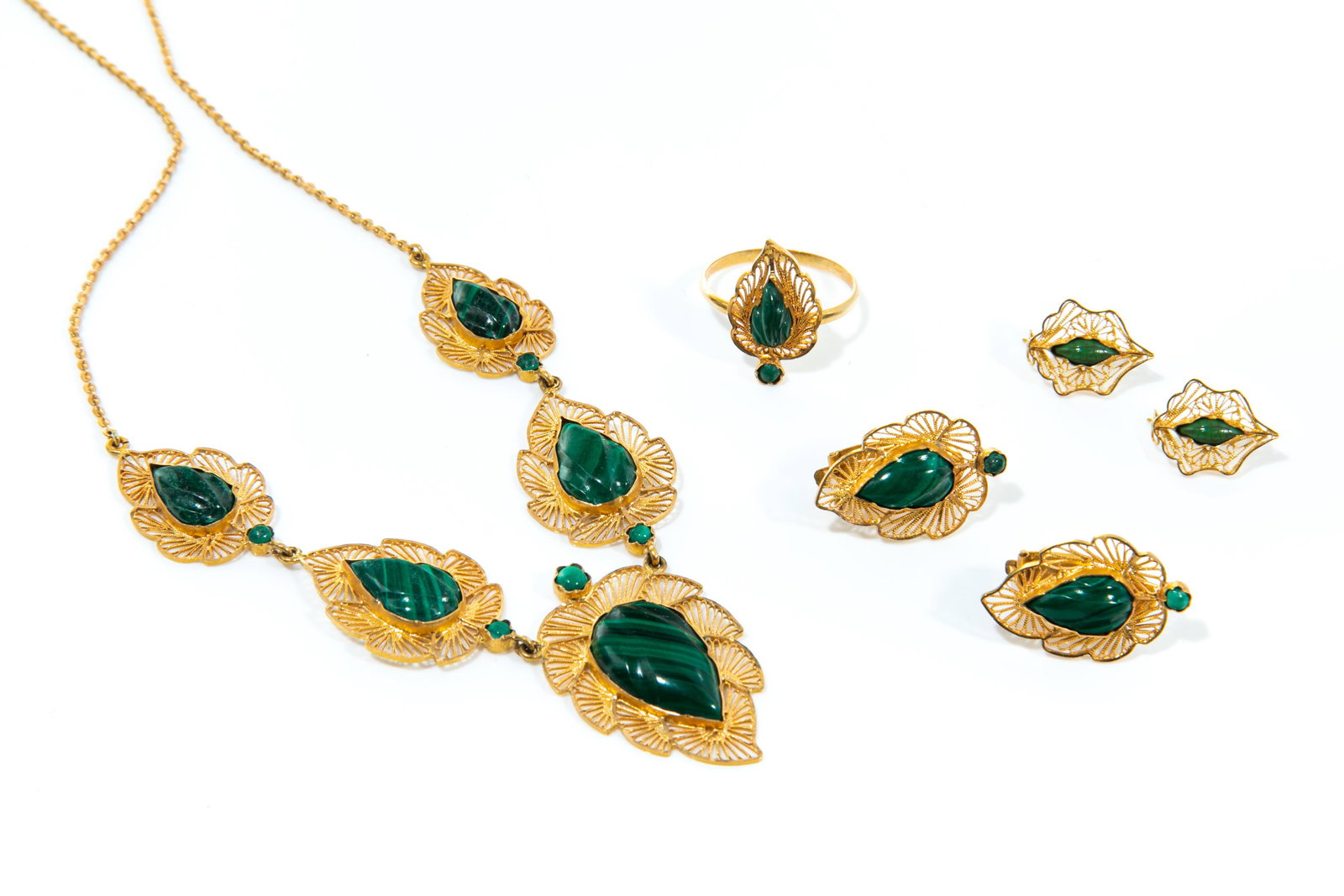 FILIGREE GOLD & MALACHITE SUITE, 23g (1 of 1)
