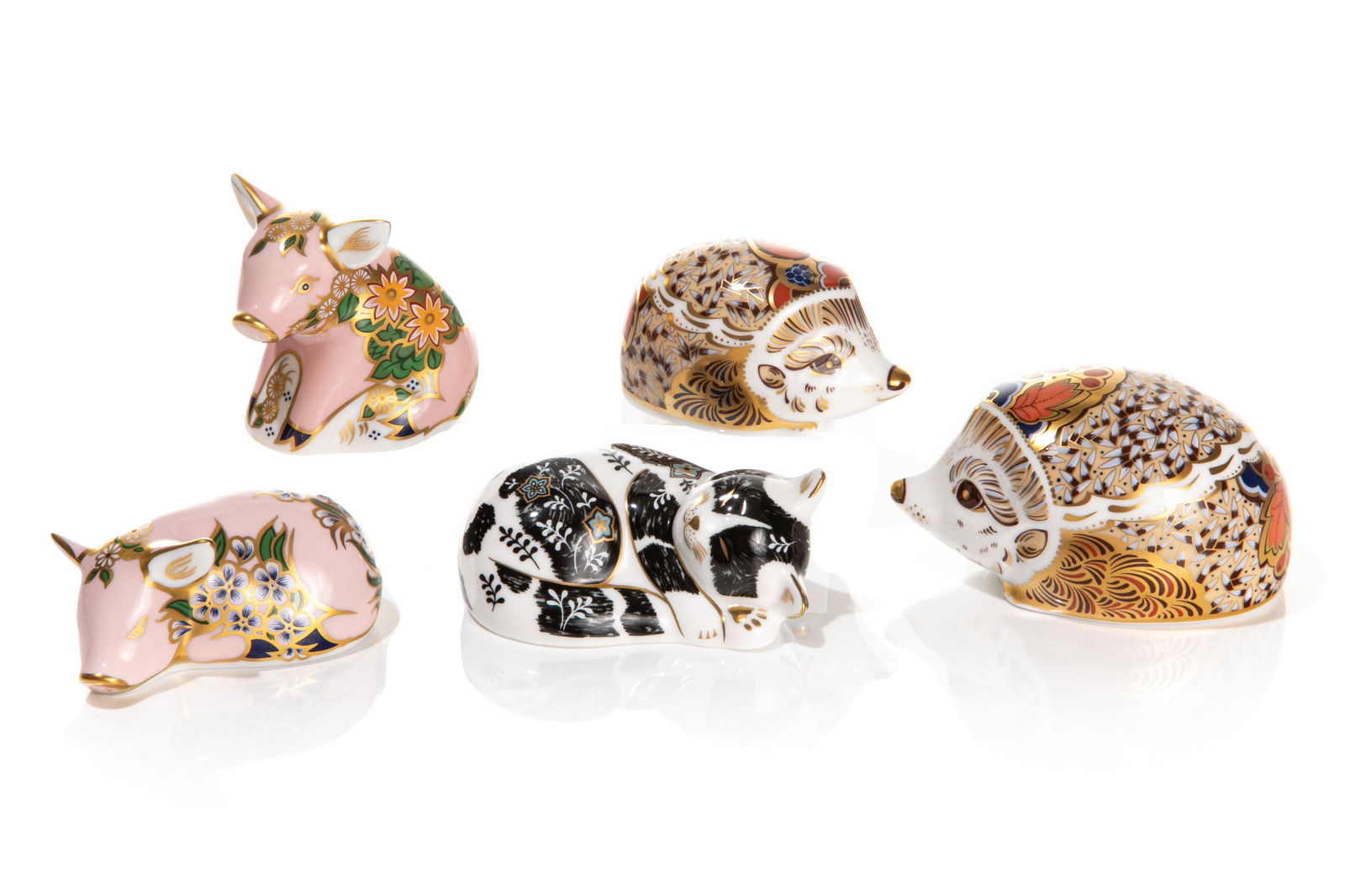 FIVE ROYAL CROWN DERBY PORCELAIN PAPERWEIGHTS (1 of 3)