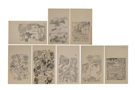 ALFRED PELLAN (Canadian, 1606-1988): Eight compositions Signed and dated 'mai '47' in plate Stencil prints; Six variously numbered editions out of 75; each titled verso Size: 8.5 x 14 in. (each) Unframed