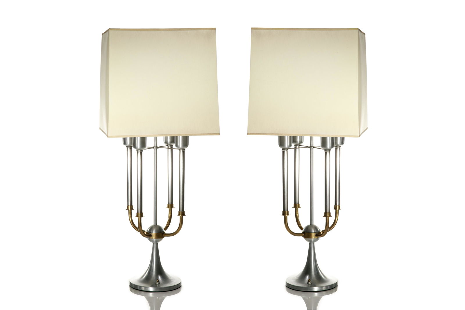PAIR OF MODERNIST CHROME & BRASS TABLE LAMPS (1 of 5)