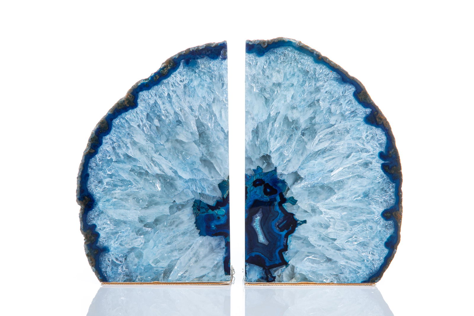 PAIR OF BLUE AGATE CUT GEODE BOOK ENDS (1 of 4)