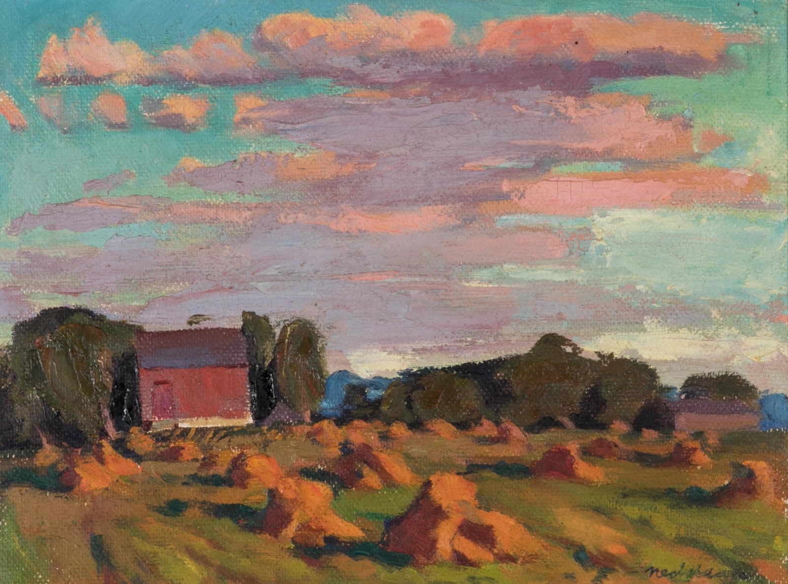 DONALD FREDERICK PRICE NEDDEAU (Canadian, 1913-1998): Kincardine Pastoral Oil on board Signed lower right; titled verso Size: 12 x 15.5 in.