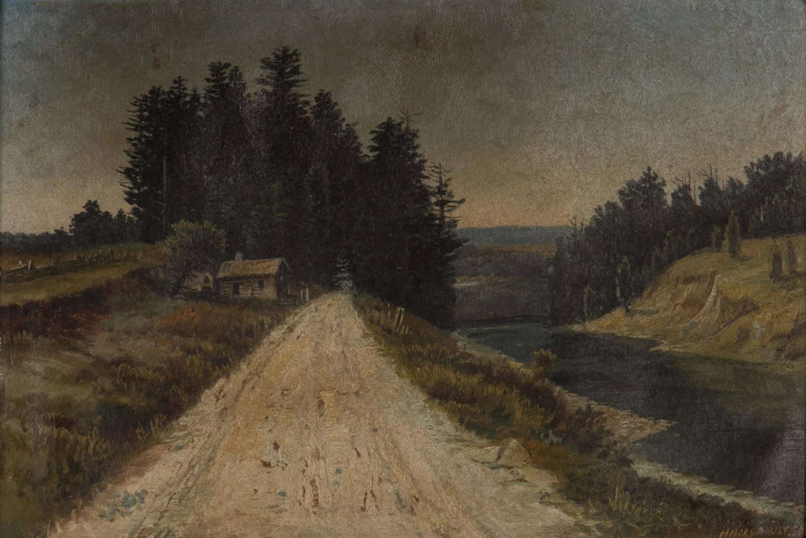 HOMER RANSFORD WATSON (Canadian, 1855-1936): Untitled (Country Road) Oil on board Signed lower right Size: 9.75 x 14 in.