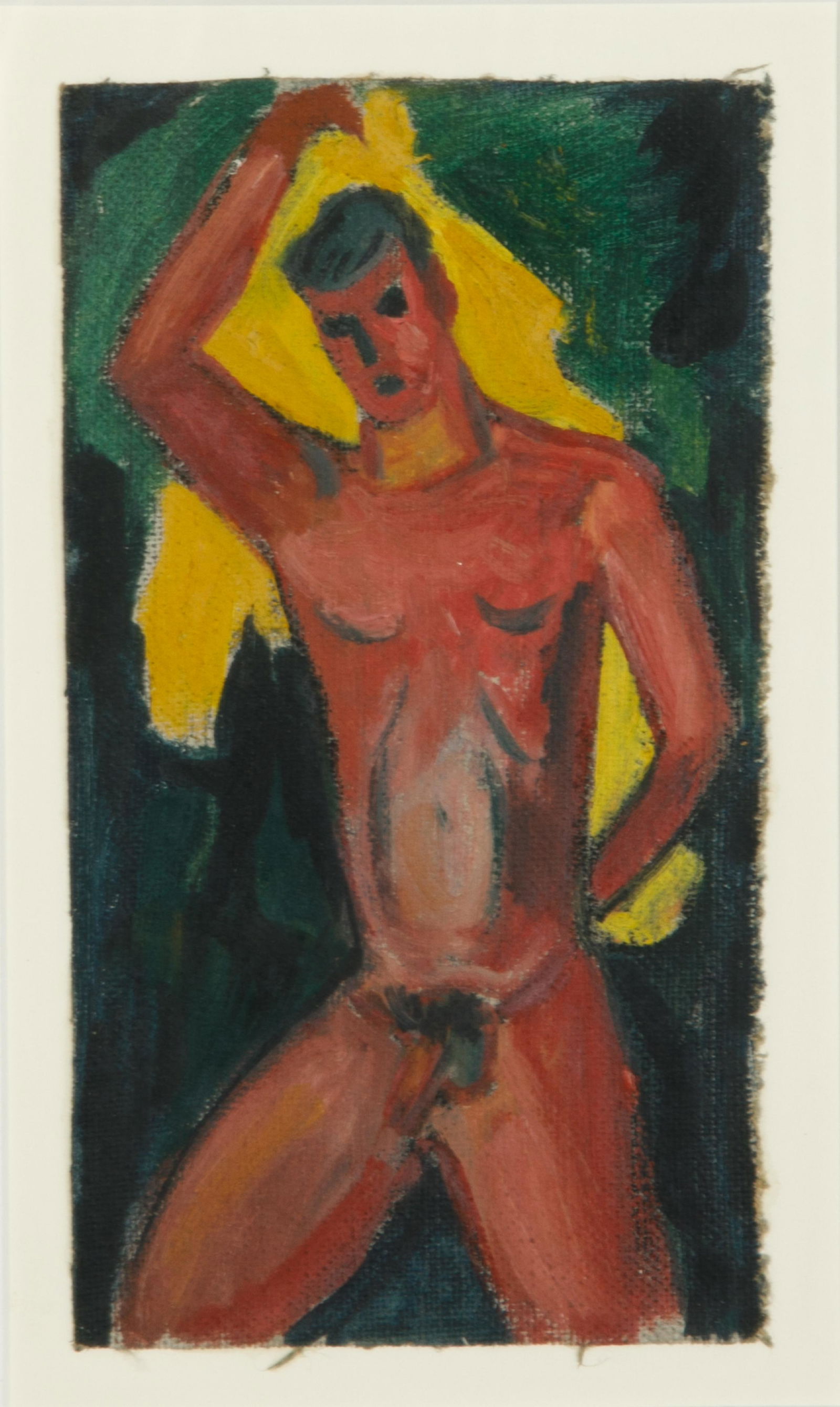 FRITZ BRANDTNER (Canadian, 1896-1969): Bather Oil on canvas (unstretched) Size: 8.25 x 4.25 in. Kastel Gallery, Montreal inv. no. 3792 C; inscribed by Paul Kastel to paper backiong verso "this is an original work by Fritz Brandtner," dated