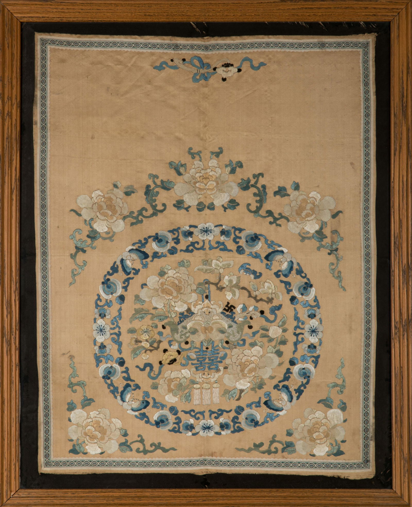 FRAMED CHINESE DOUBLE XI EMBROIDERY SILK PANEL (1 of 4)