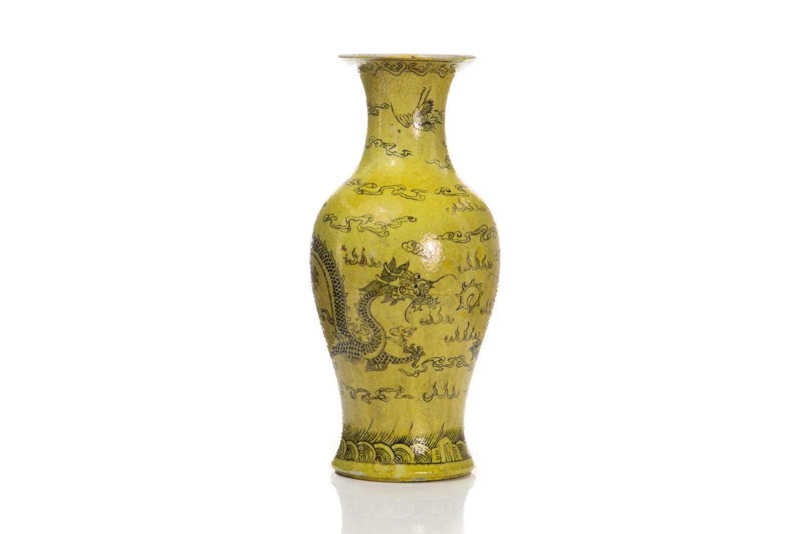 YELLOW PORCELAIN VASE WITH GRISAILLE DECORATION (1 of 7)