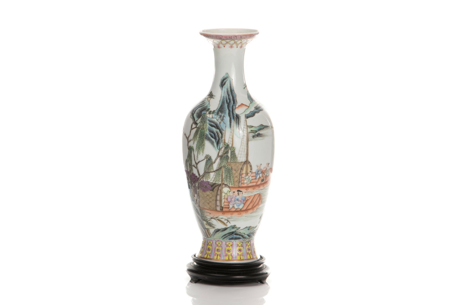 CHINESE FAMILLE ROSE PORCELAIN VASE ON WOOD STAND (1 of 3)