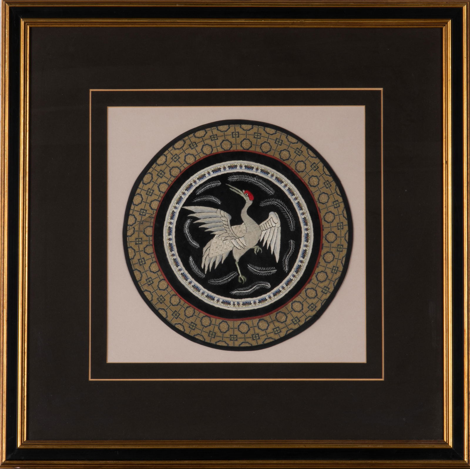 CHINESE ROUND EMBROIDERY OF MANCHURIAN CRANE (1 of 3)