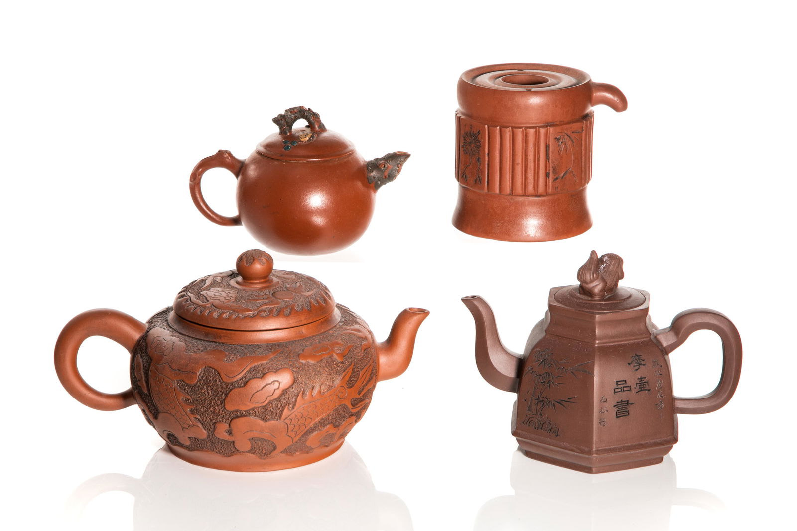 FOUR CHINESE YIXING WARE TEAPOTS (1 of 5)