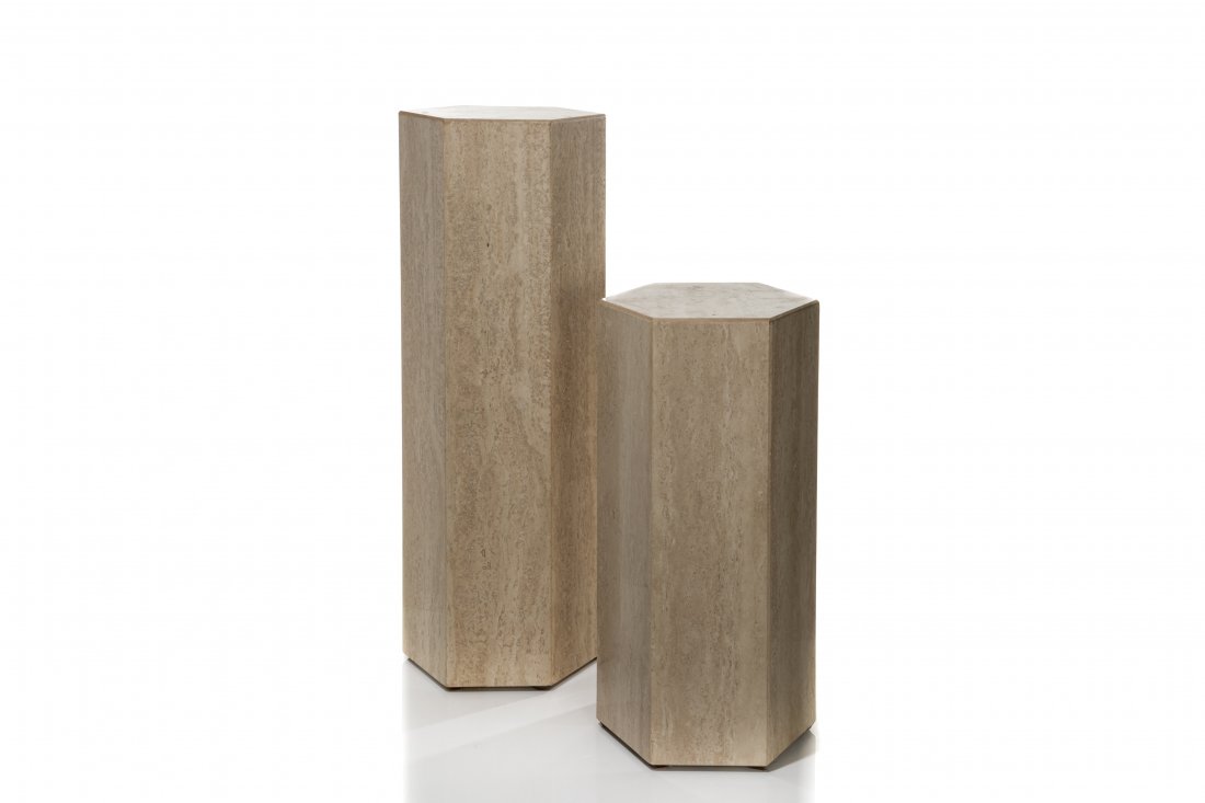 PAIR OF HEXAGONAL TRAVERTINE PEDESTALS (1 of 1)