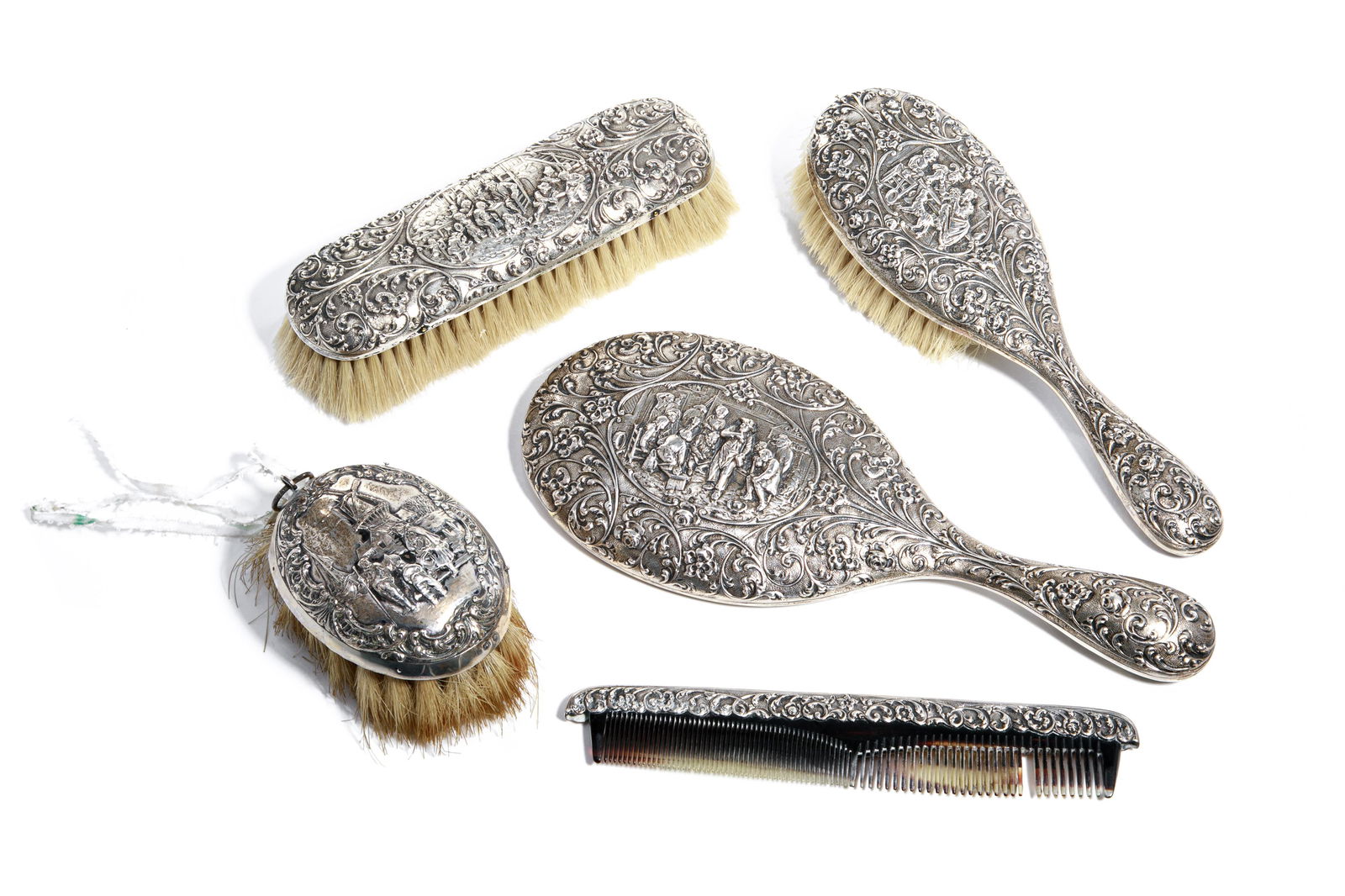 ANTIQUE FIVE PIECE DUTCH SILVER VANITY SET (1 of 3)