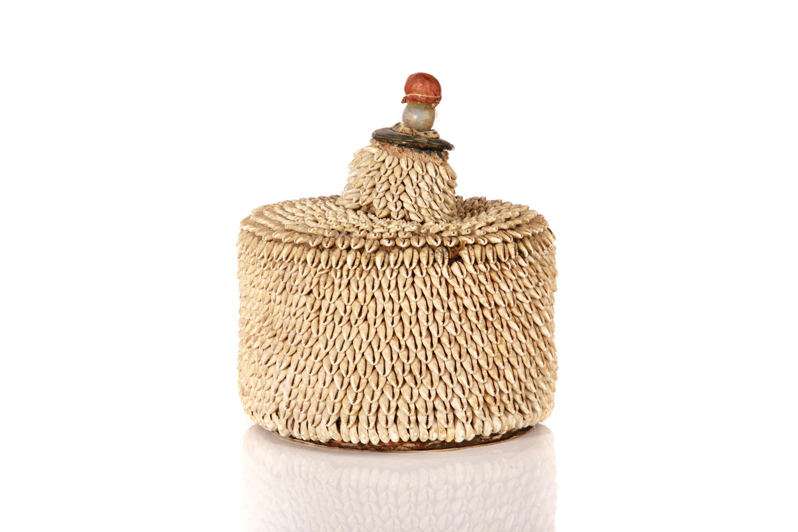 NIGERIAN WOVEN COVERED BASKET WITH COWRIE SHELLS (1 of 3)