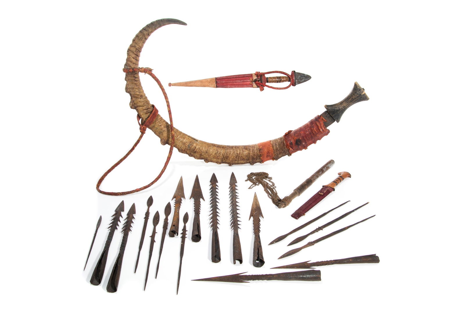 COLLECTION OF AFRICAN SPEAR HEADS, DAGGERS & SWORD (1 of 1)