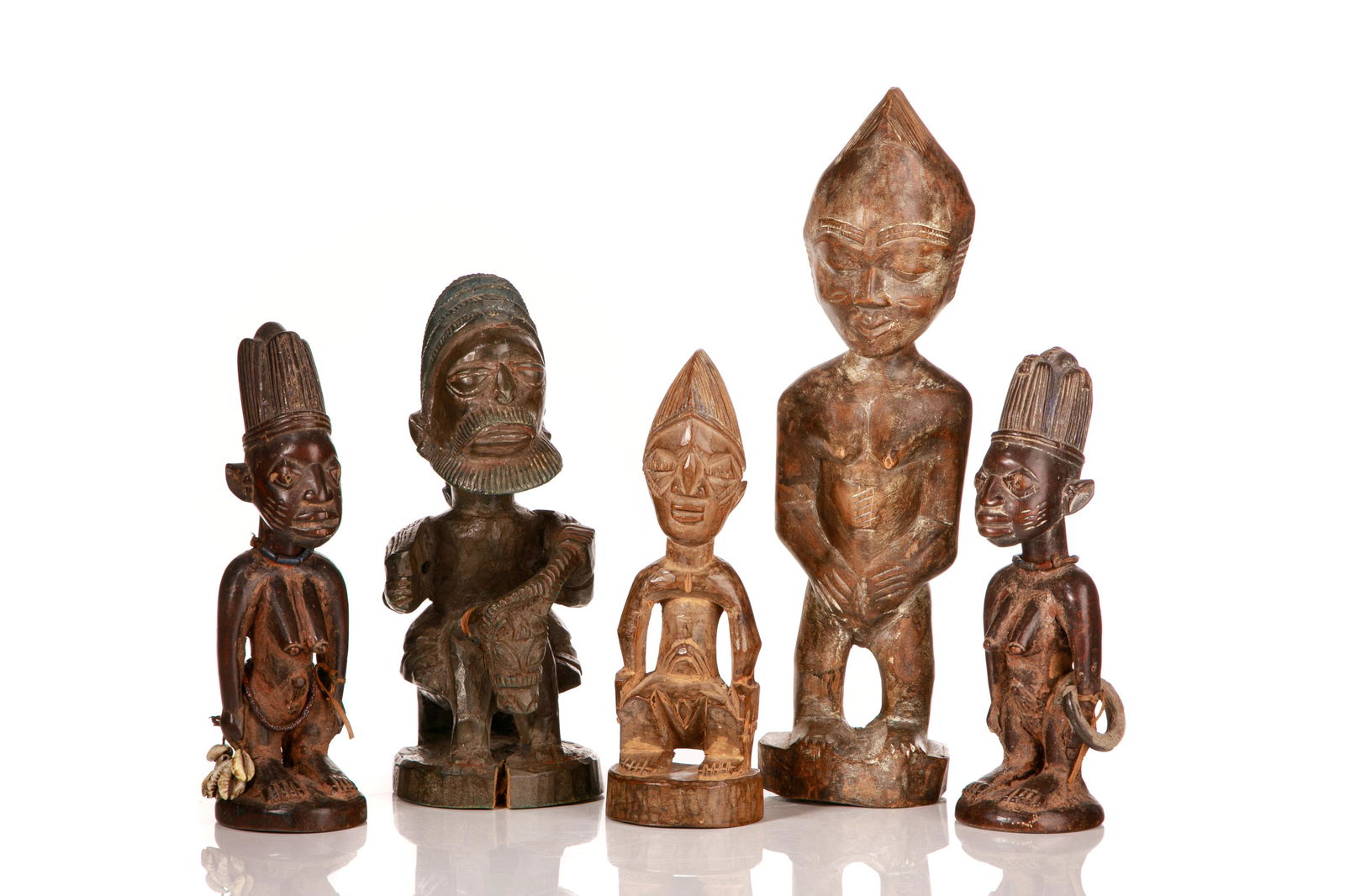 FIVE ASSORTED AFRICAN TRIBAL FIGURAL CARVINGS (1 of 3)