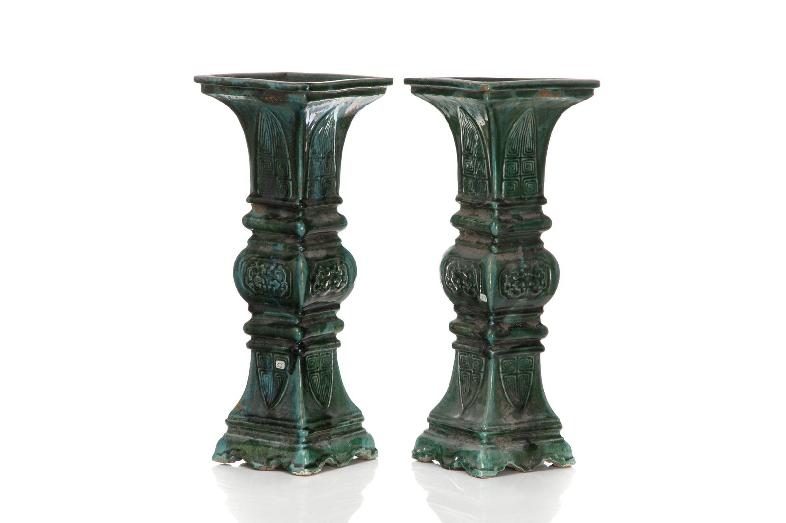 PAIR OF CHINESE GREEN GLAZED GU VASES (1 of 3)
