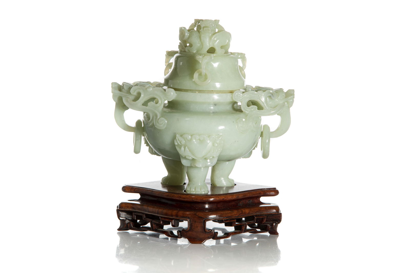 CHINESE NEPHRITE JADE COVERED CENSER ON STAND (1 of 7)