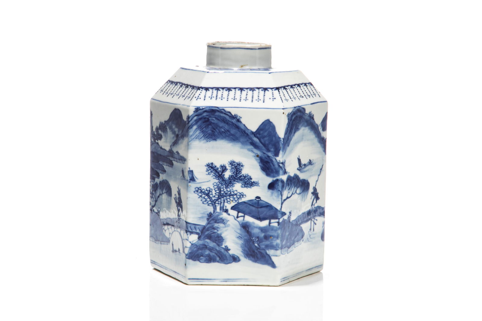 CHINESE HEXAGONAL BLUE AND WHITE PORCELAIN VASE (1 of 4)