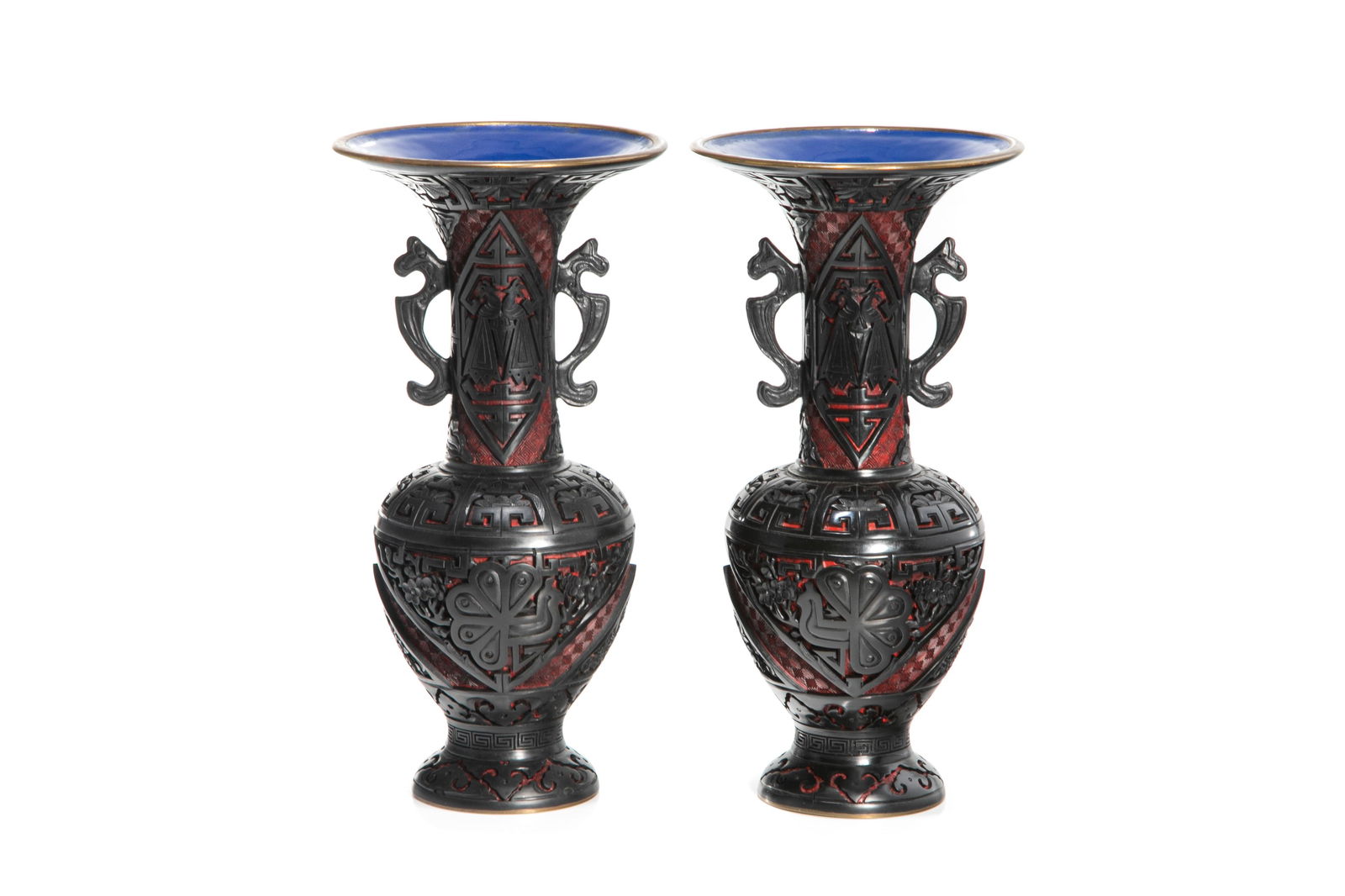 PAIR OF CHINESE TWO TONED CINNABAR LACQUER VASES (1 of 4)