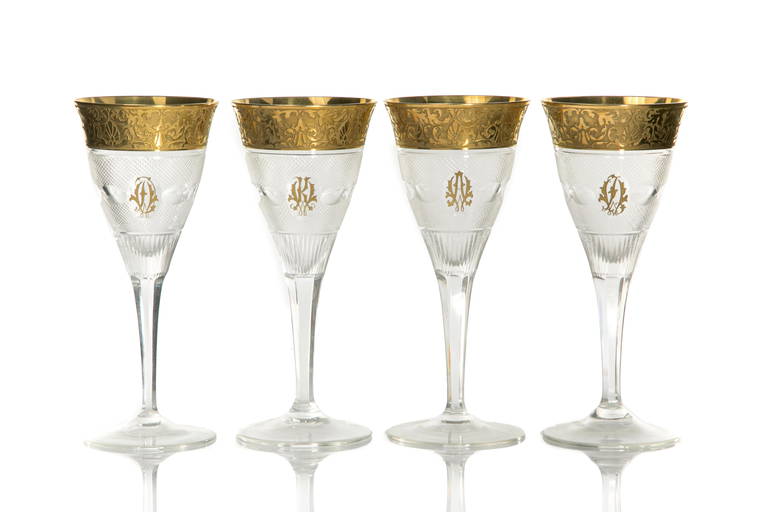 FOUR MOSER CUT GLASS WINE GOBLETS WITH GILDED TRIM Jan 18, 2022 A.H