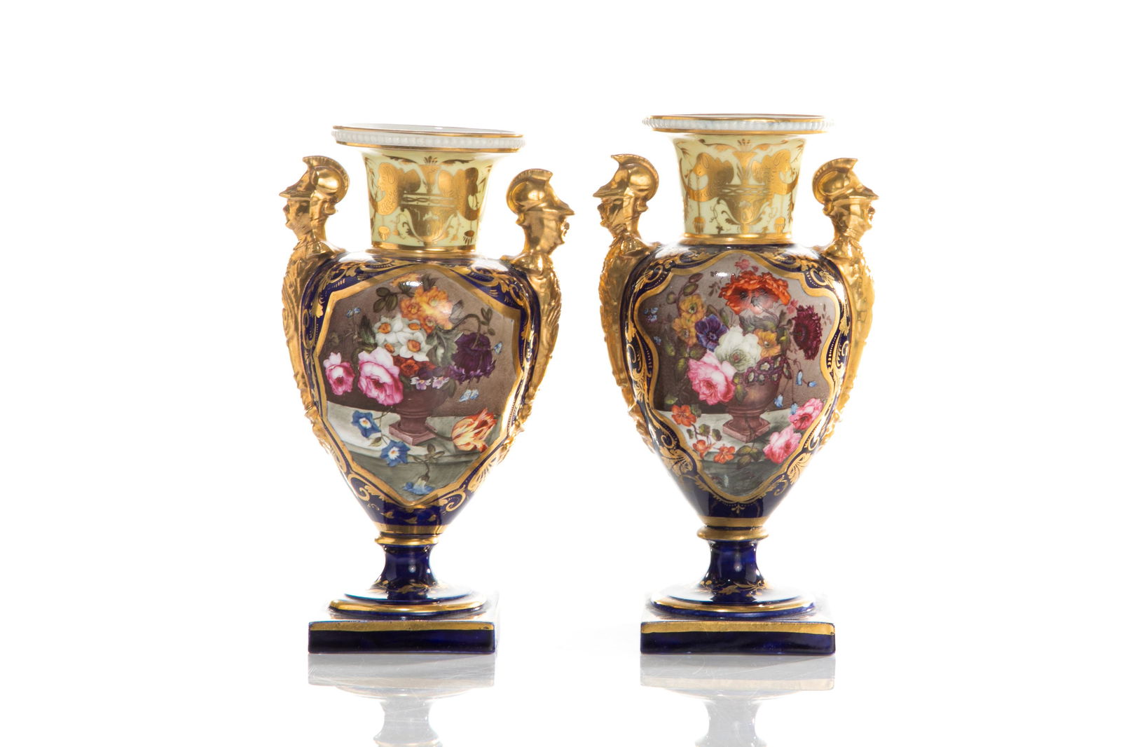 PAIR OF DERBY STYLE HAND PAINTED PORCELAIN VASES (1 of 5)