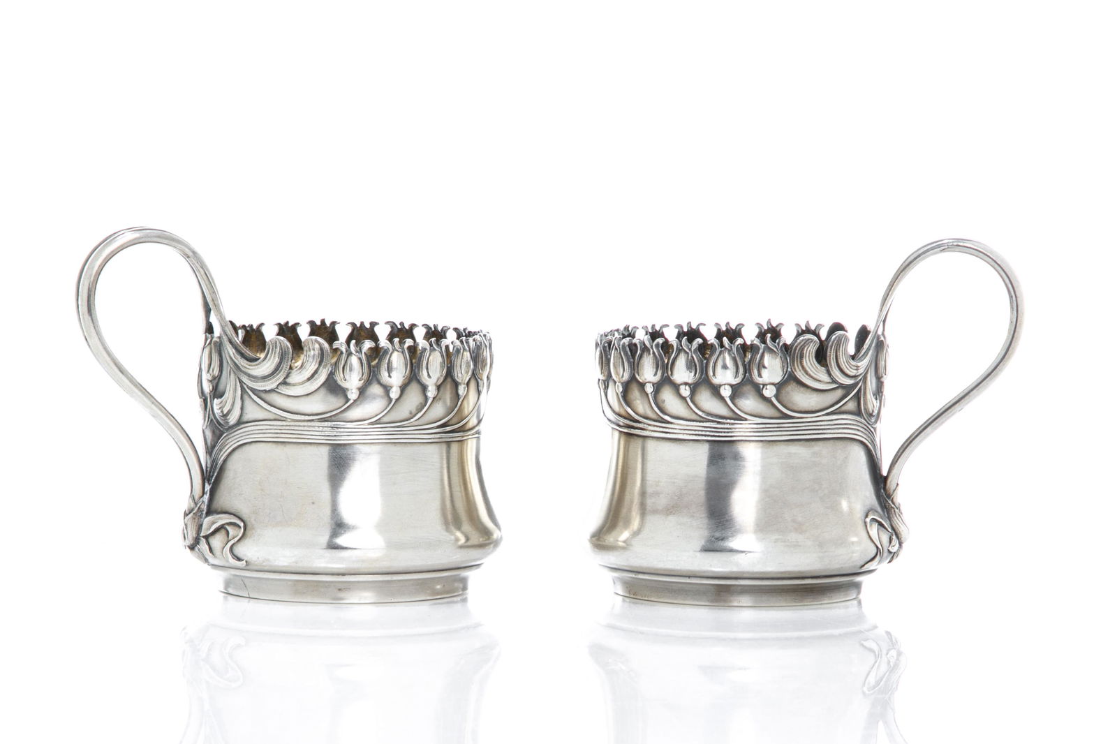 ART NOUVEAU RUSSIAN SILVER TEA GLASS HOLDERS, 338g (1 of 3)