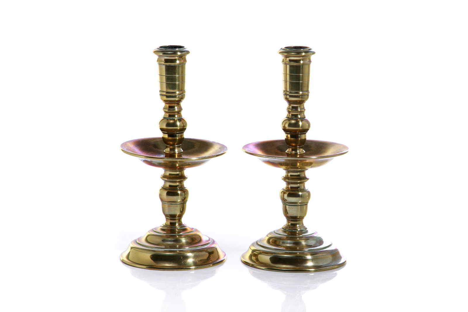 PAIR OF 17th C DUTCH BRASS CANDLESTICKS (1 of 3)
