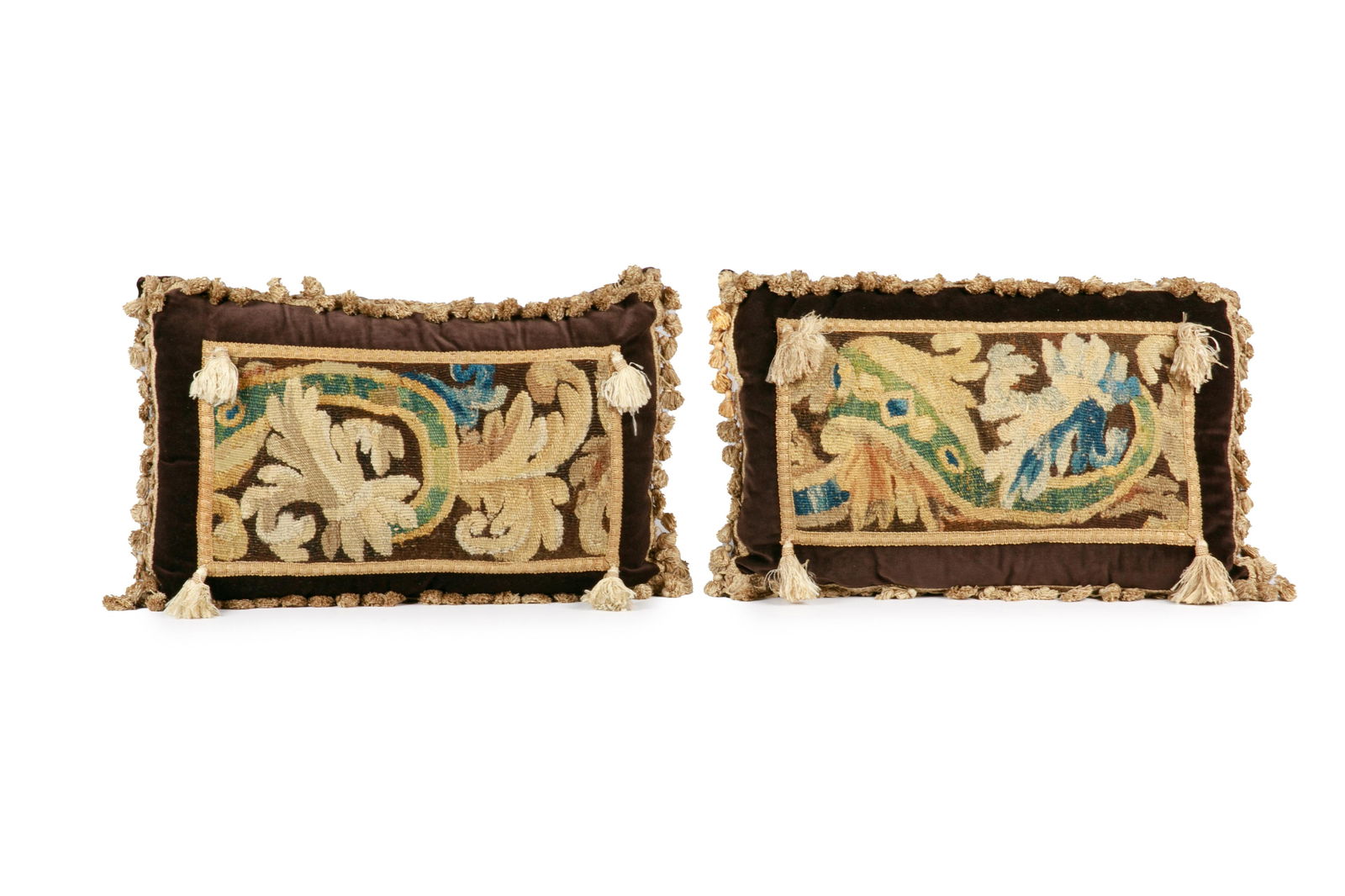 PAIR OF ANTIQUE TAPESTRY PANELS AS CUSHIONS (1 of 2)