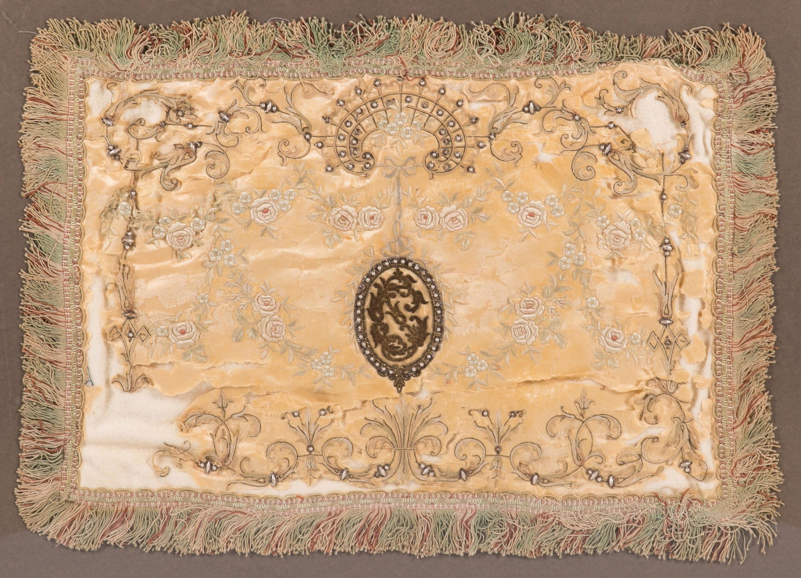 EMBROIDERED SILK PILLOW COVER WITH PEARLS (1 of 2)