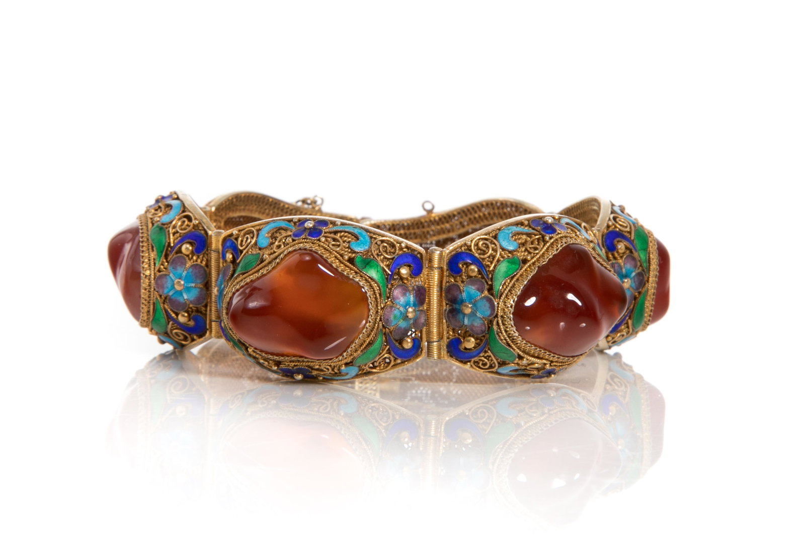 CHINESE VERMEIL & ENAMEL BRACELET WITH AMBER (1 of 3)