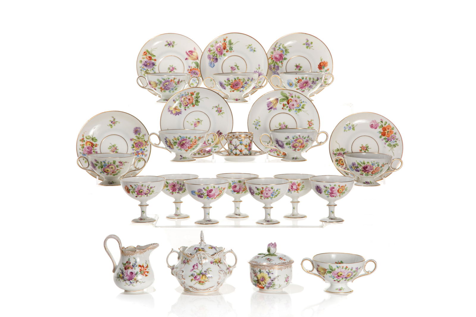 ASSORTED DRESDEN PORCELAIN PARTIAL TEA SERVICE (1 of 2)