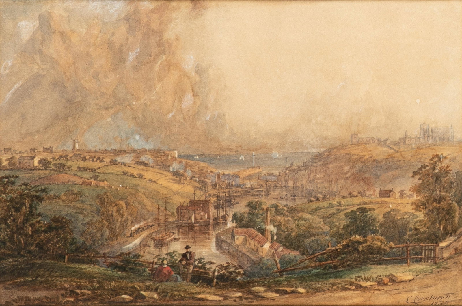 EDWIN COCKBURN (British, act. 1837-1868): Panoramic View over the Esk and Whitby (18?9) Watercolour Signed and dated lower right Size: 8.75 x 13 in. (sheet)