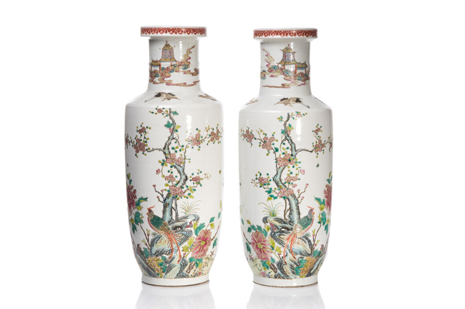 PAIR OF GUANGXU CHINESE PORCELAIN ROULEAU VASES (1 of 6)